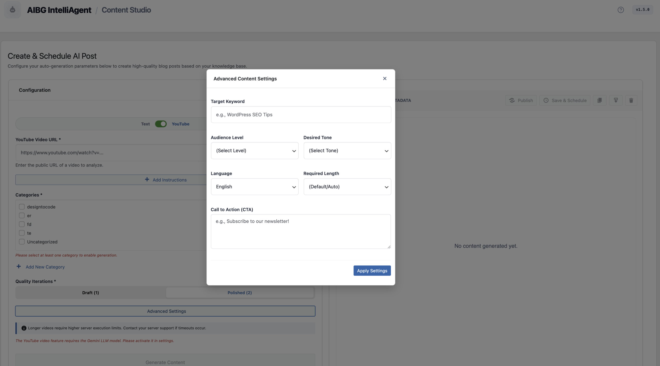 Advanced SEO, Tone, and Localization Settings