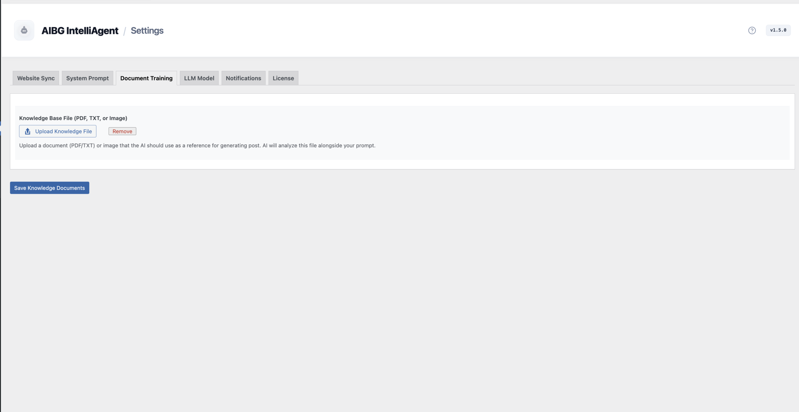 Training the Agent with Multimodal Documents like PDFs and TXT files.