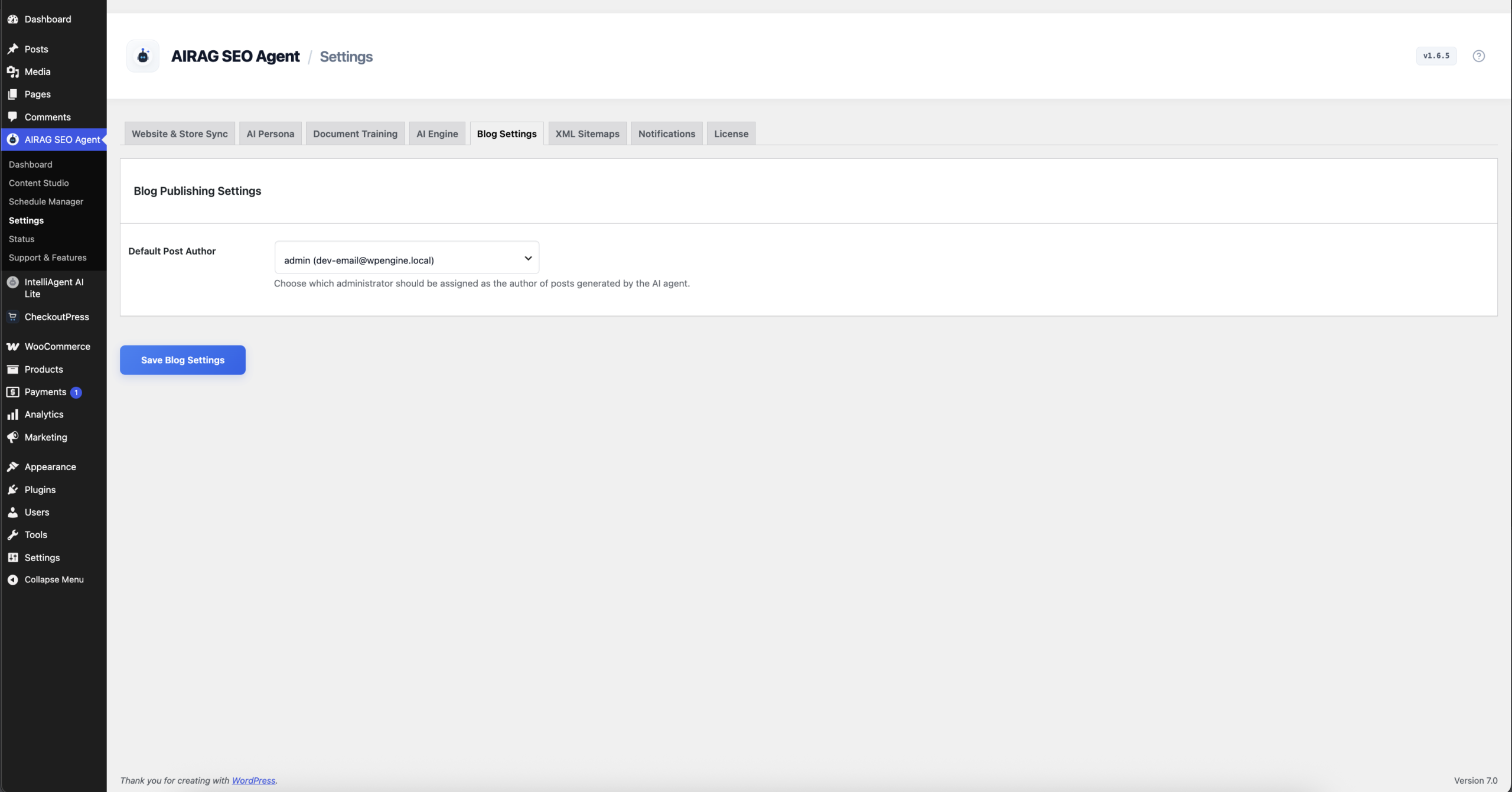 Blog Publishing Settings