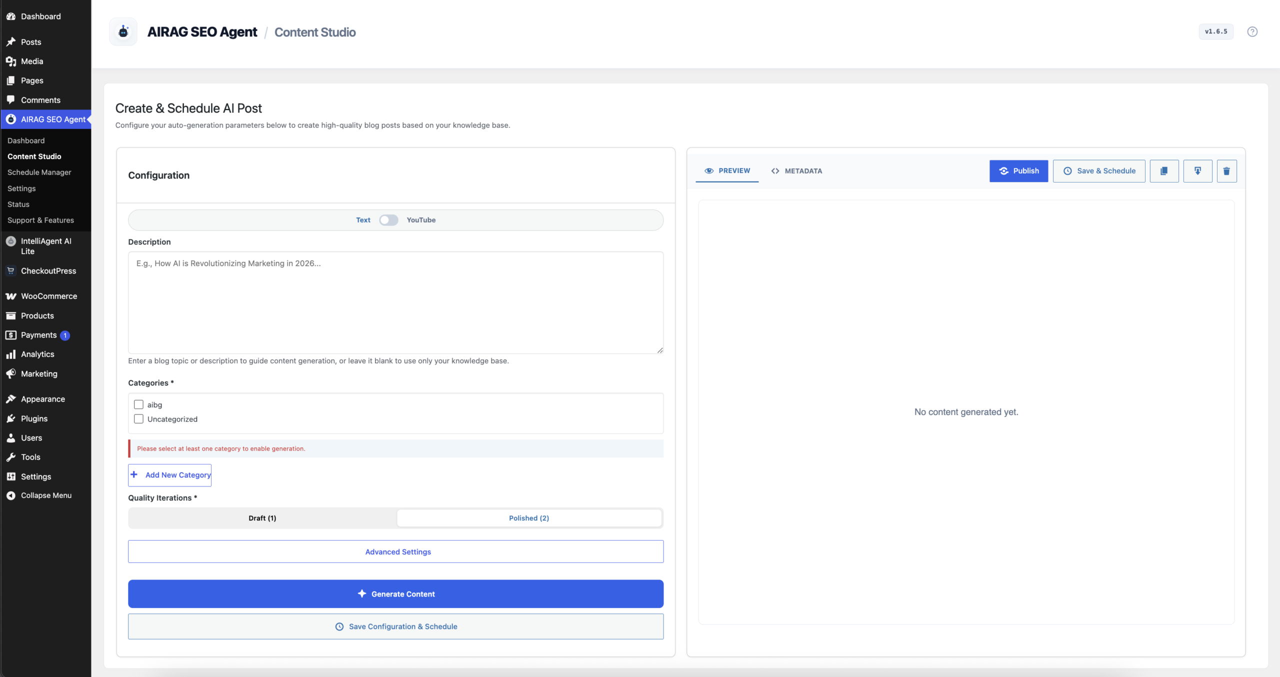 Content Studio interface