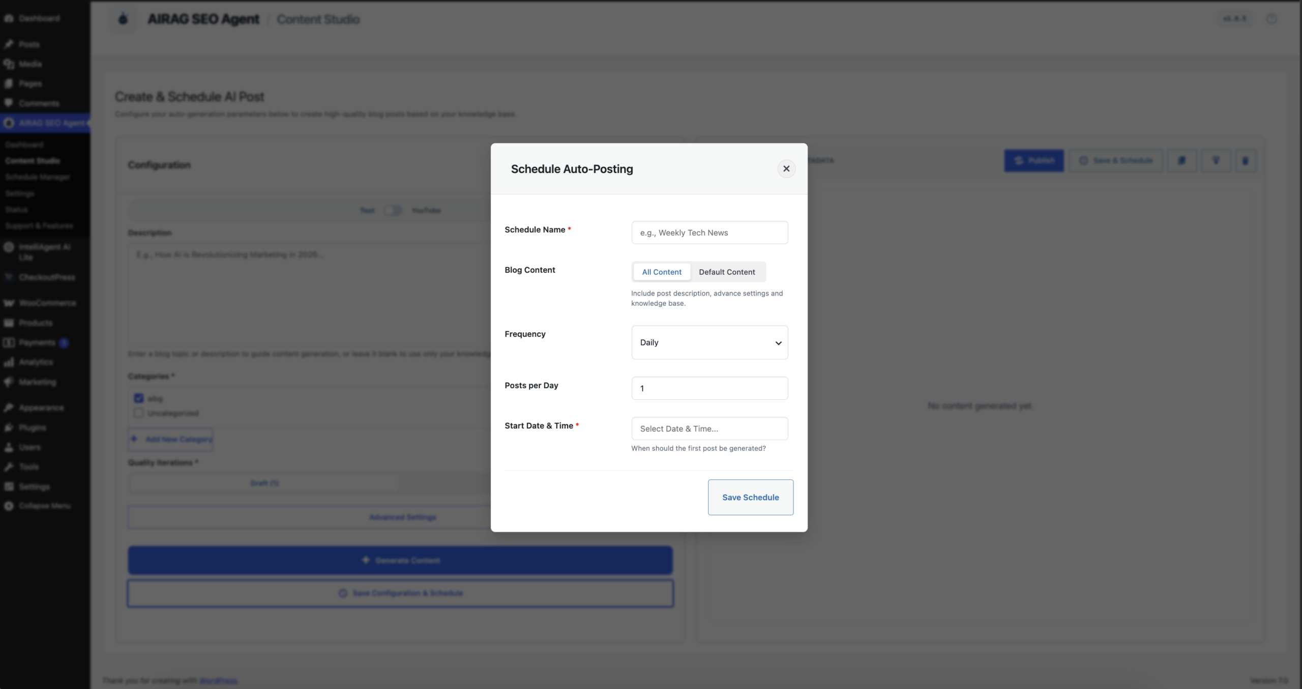 Schedule Auto Posting Panel