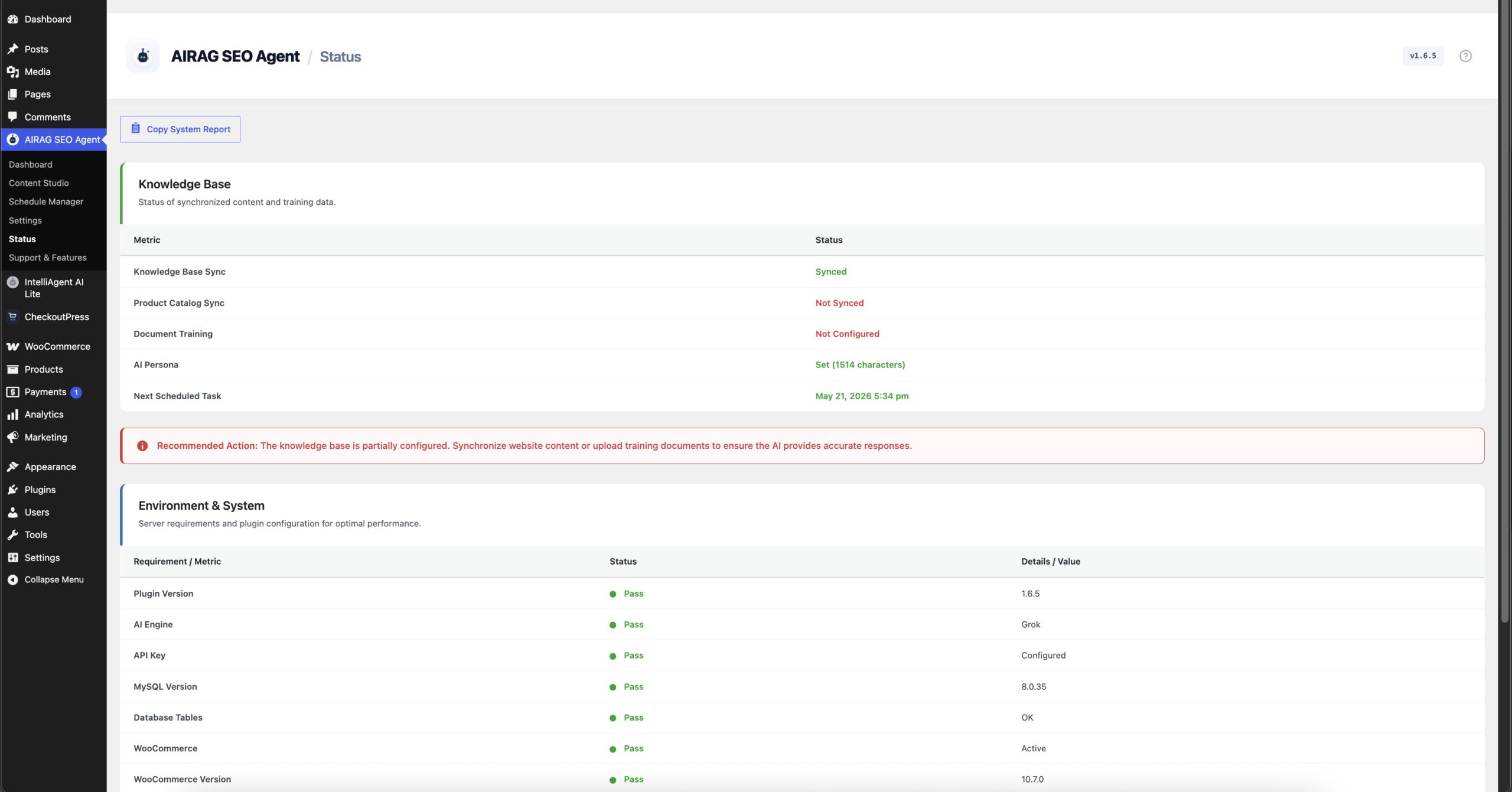 System Status Configuration